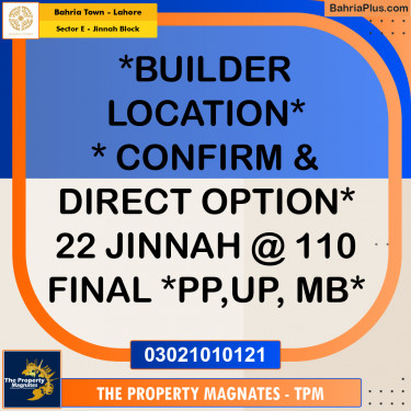 Residential Plot for Sale in Sector E - Jinnah Block -  Bahria Town, Lahore - (BP-295351)