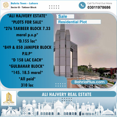 7 Marla Residential Plot for Sale in Sector B - Takbeer Block -  Bahria Town, Lahore - (BP-295358)