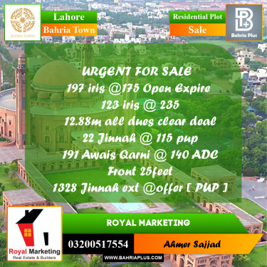 Residential Plot for Sale in Bahria Town, Lahore - (BP-295441)