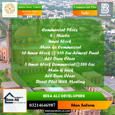 8 Marla Commercial Plot for Sale in Sector B - Umer Commercial -  Bahria Town, Lahore - (BP-295477)