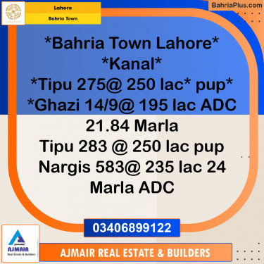 1 Kanal Residential Plot for Sale in Bahria Town, Lahore - (BP-295521)