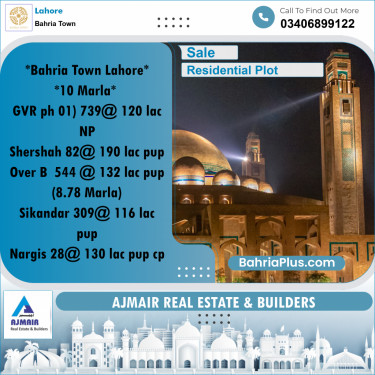 10 Marla Residential Plot for Sale in Bahria Town, Lahore - (BP-295524)
