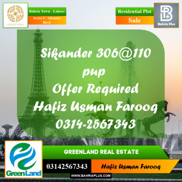 10 Marla Residential Plot for Sale in Sector F - Sikander Block -  Bahria Town, Lahore - (BP-295539)