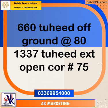 10 Marla Residential Plot for Sale in Sector F - Tauheed Block -  Bahria Town, Lahore - (BP-295549)