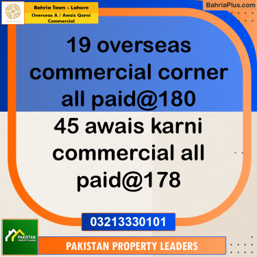3 Marla Commercial Plot for Sale in Overseas A / Awais Qarni Commercial -  Bahria Town, Lahore - (BP-295586)