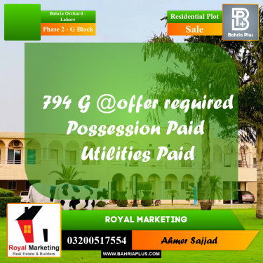 Residential Plot for Sale in Phase 2 - G Block -  Bahria Orchard, Lahore - (BP-295594)