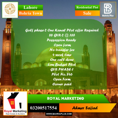 Residential Plot for Sale in Bahria Town, Lahore - (BP-295597)