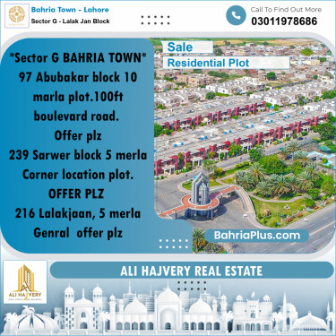 10 Marla Residential Plot for Sale in Sector G - Lalak Jan Block -  Bahria Town, Lahore - (BP-295653)