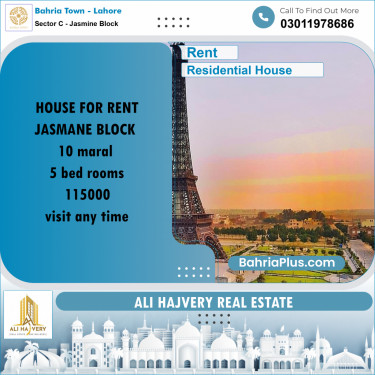 10 Marla Residential House for Rent in Sector C - Jasmine Block -  Bahria Town, Lahore - (BP-295654)