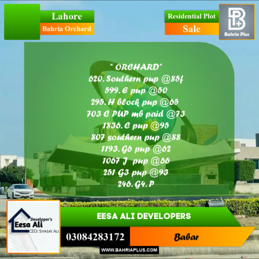 Residential Plot for Sale in Bahria Orchard, Lahore - (BP-295678)