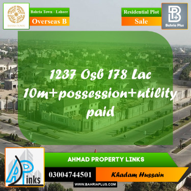 10 Marla Residential Plot for Sale in Overseas B -  Bahria Town, Lahore - (BP-295719)