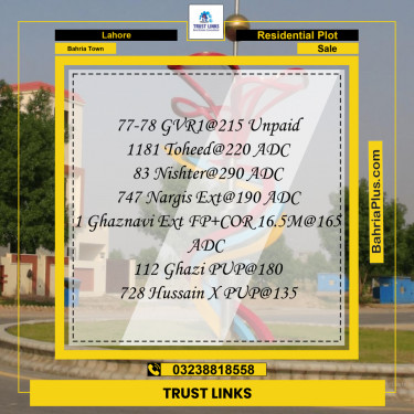 Residential Plot for Sale in Bahria Town, Lahore - (BP-295720)