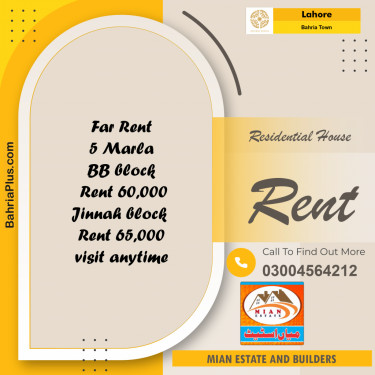 Residential House for Rent in Bahria Town, Lahore - (BP-295722)