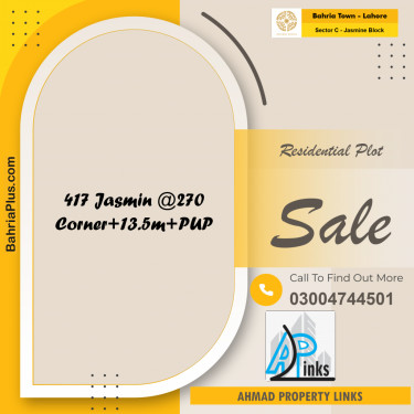 13.5 Marla Residential Plot for Sale in Sector C - Jasmine Block -  Bahria Town, Lahore - (BP-295759)
