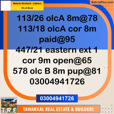 8 Marla Residential Plot for Sale in OLC-A Block -  Bahria Orchard, Lahore - (BP-295823)