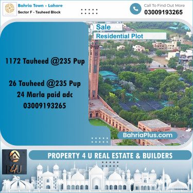 1 Kanal Residential Plot for Sale in Sector F - Tauheed Block -  Bahria Town, Lahore - (BP-295849)