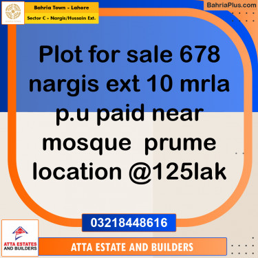 10 Marla Residential Plot for Sale in Sector C - Nargis/Hussain Ext. -  Bahria Town, Lahore - (BP-295854)