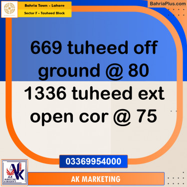 10 Marla Residential Plot for Sale in Sector F - Tauheed Block -  Bahria Town, Lahore - (BP-295889)