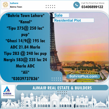1 Kanal Residential Plot for Sale in Bahria Town, Lahore - (BP-295895)