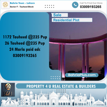 1 Kanal Residential Plot for Sale in Sector F - Tauheed Block -  Bahria Town, Lahore - (BP-295968)