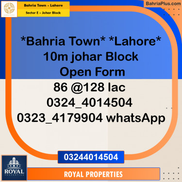 Residential Plot for Sale in Sector E - Johar Block -  Bahria Town, Lahore - (BP-295984)