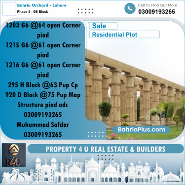 10 Marla Residential Plot for Sale in Phase 4 - G6 Block -  Bahria Orchard, Lahore - (BP-295987)