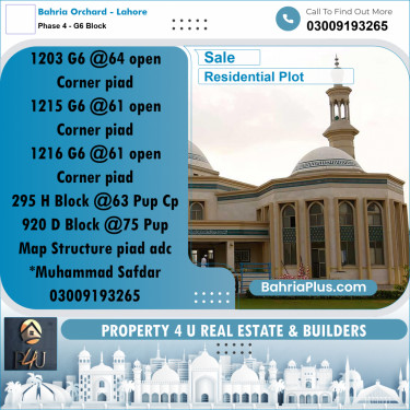 10 Marla Residential Plot for Sale in Phase 4 - G6 Block -  Bahria Orchard, Lahore - (BP-296197)