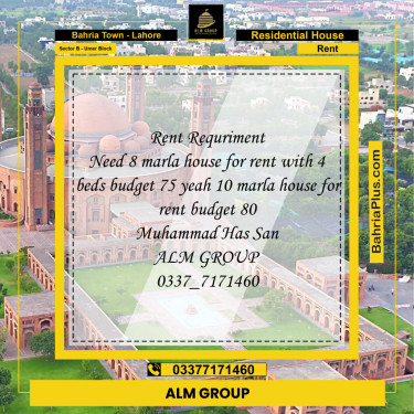 8 Marla Residential House for Rent in Sector B - Umer Block -  Bahria Town, Lahore - (BP-296199)