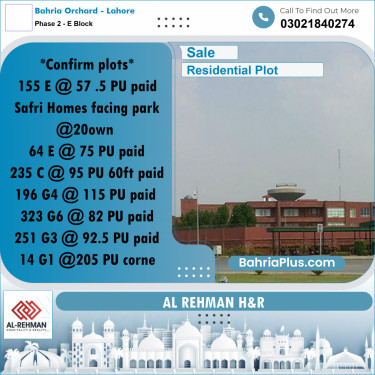 5 Marla Residential Plot for Sale in Phase 2 - E Block -  Bahria Orchard, Lahore - (BP-296255)