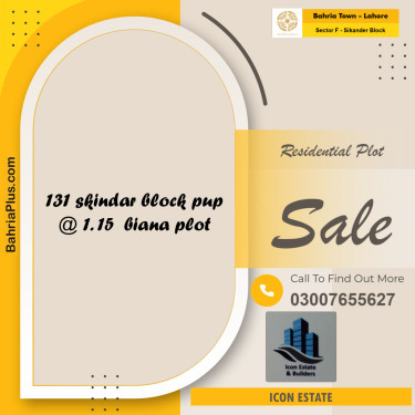 Residential Plot for Sale in Sector F - Sikander Block -  Bahria Town, Lahore - (BP-296285)