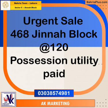 5 Marla Residential Plot for Sale in Sector E - Jinnah Block -  Bahria Town, Lahore - (BP-296310)