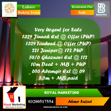 Residential Plot for Sale in Bahria Town, Lahore - (BP-296359)