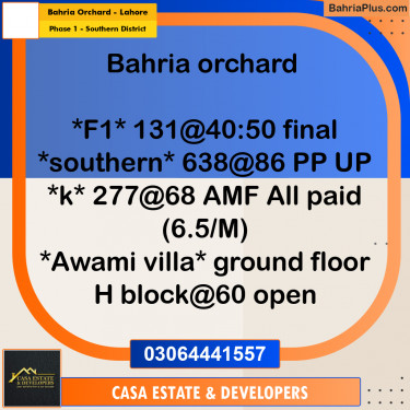 8 Marla Residential Plot for Sale in Phase 1 - Southern District -  Bahria Orchard, Lahore - (BP-296361)