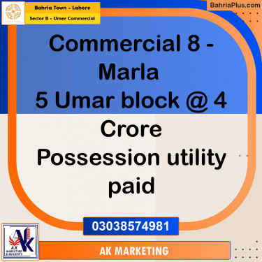 8 Marla Commercial Plot for Sale in Sector B - Umer Commercial -  Bahria Town, Lahore - (BP-296365)