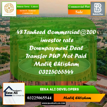 5 Marla Commercial Plot for Sale in Sector F - Tauheed Commercial -  Bahria Town, Lahore - (BP-296385)
