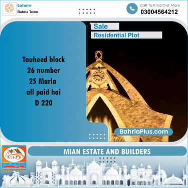 Residential Plot for Sale in Bahria Town, Lahore - (BP-296408)