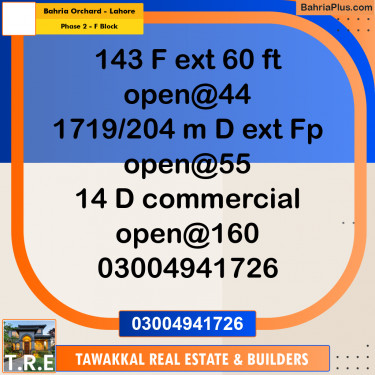 5 Marla Residential Plot for Sale in Phase 2 - F Block -  Bahria Orchard, Lahore - (BP-296422)