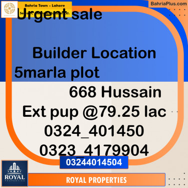 Residential Plot for Sale in Sector C - Nargis/Hussain Ext. -  Bahria Town, Lahore - (BP-296471)