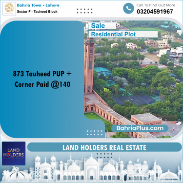 10 Marla Residential Plot for Sale in Sector F - Tauheed Block -  Bahria Town, Lahore - (BP-296522)