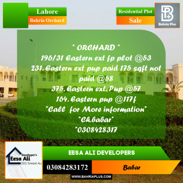 Residential Plot for Sale in Bahria Orchard, Lahore - (BP-296531)