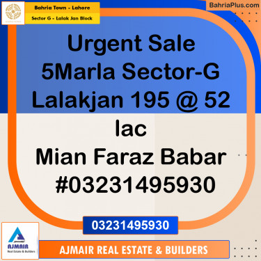 5 Marla Residential Plot for Sale in Sector G - Lalak Jan Block -  Bahria Town, Lahore - (BP-296545)