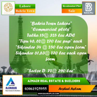 Residential Plot for Sale in Bahria Town, Lahore - (BP-296708)