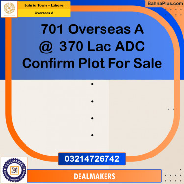1 Kanal Residential Plot for Sale in Overseas A -  Bahria Town, Lahore - (BP-296714)