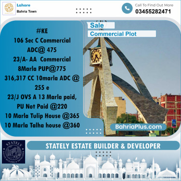 Commercial Plot for Sale in Bahria Town, Lahore - (BP-296760)