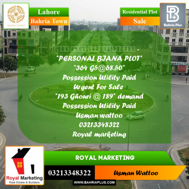 Residential Plot for Sale in Bahria Town, Lahore - (BP-296776)