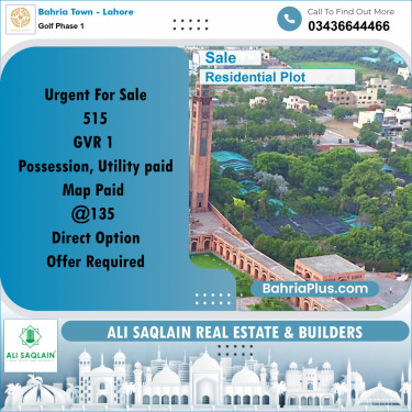 10 Marla Residential Plot for Sale in Golf Phase 1 -  Bahria Town, Lahore - (BP-296785)