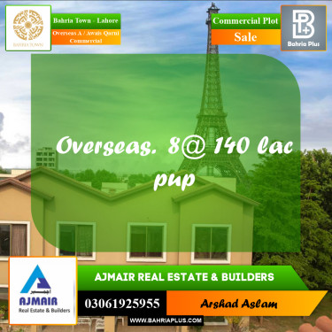 1.78 Marla Commercial Plot for Sale in Overseas A / Awais Qarni Commercial -  Bahria Town, Lahore - (BP-296789)