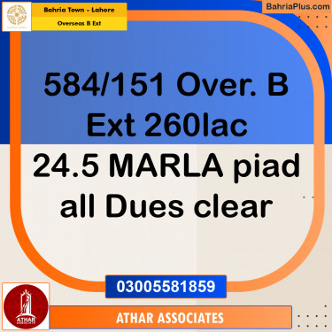 25 Marla Residential Plot for Sale in Overseas B Ext -  Bahria Town, Lahore - (BP-296837)