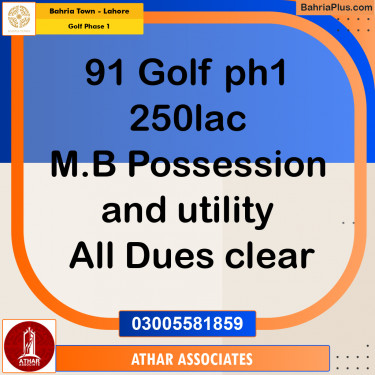 20 Marla Residential Plot for Sale in Golf Phase 1 -  Bahria Town, Lahore - (BP-296842)