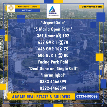 5 Marla Residential Plot for Sale in Golf Phase 1 -  Bahria Town, Lahore - (BP-296851)